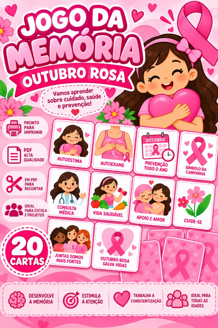 Jogo da Memória Outubro Rosa - Educação Infantil - PDF — imagem 2