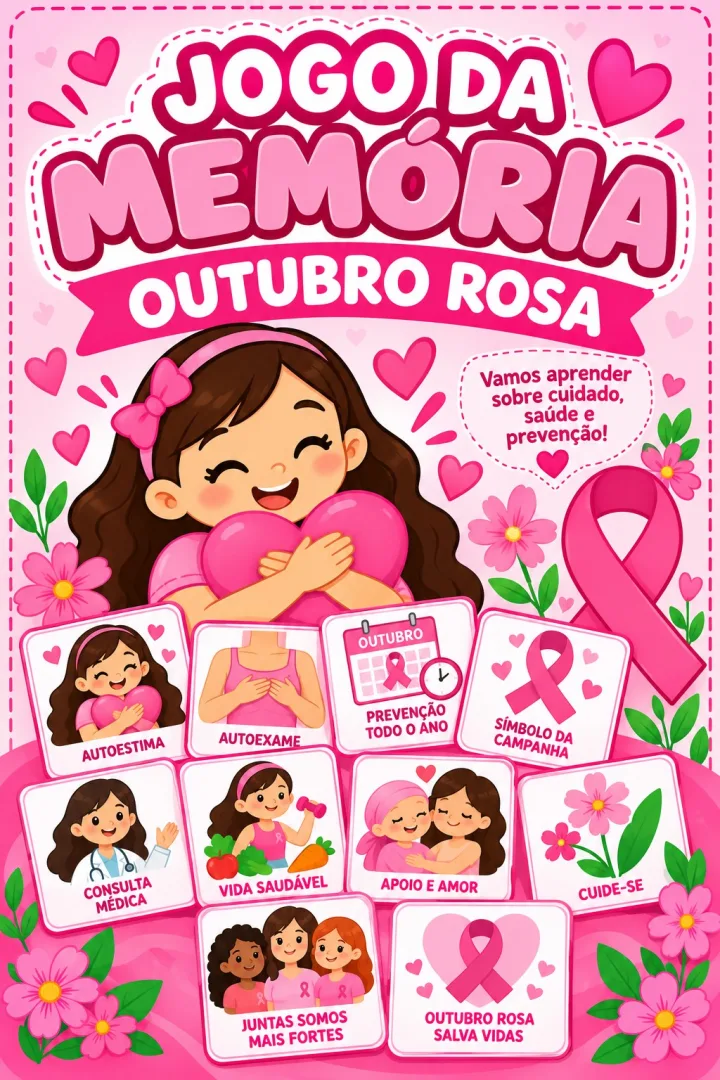 Jogo da Memória Outubro Rosa - Educação Infantil - PDF — imagem 3