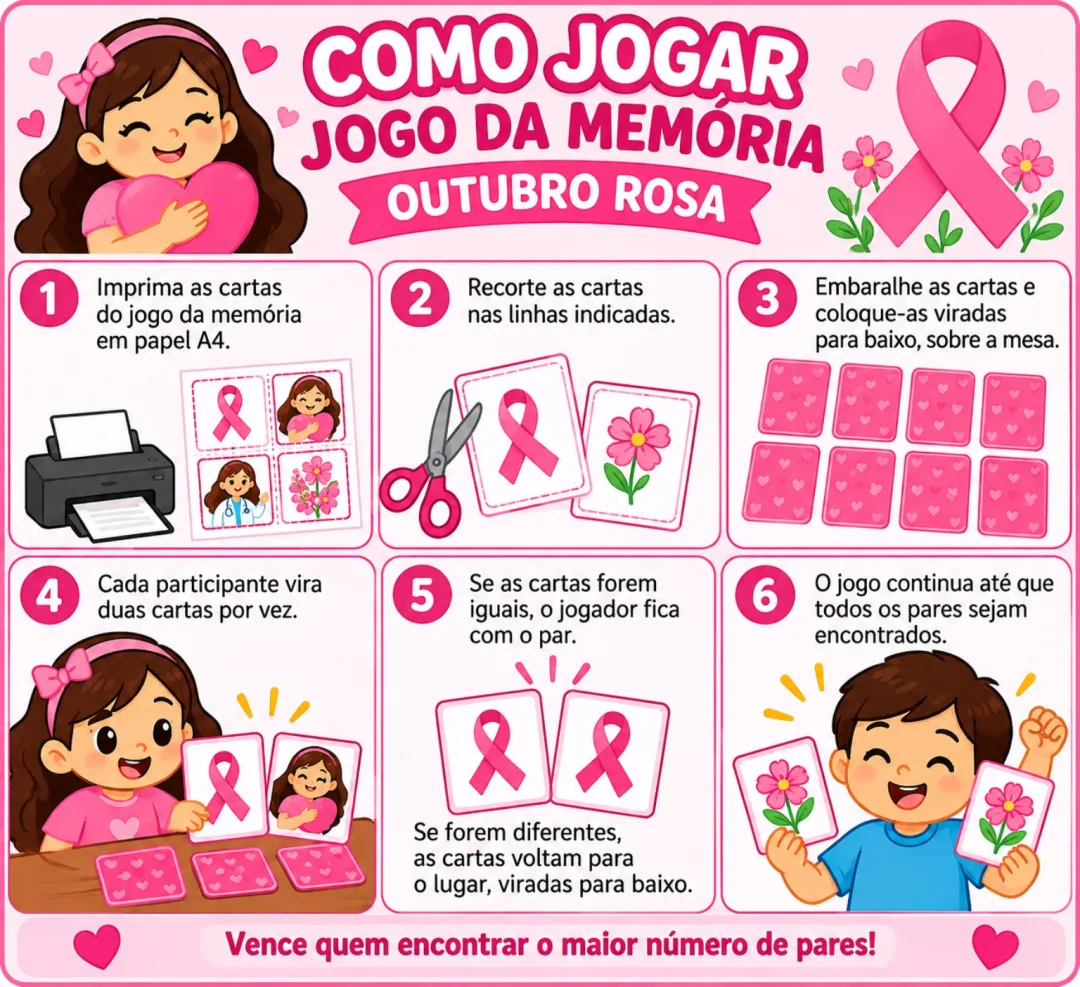 Jogo da Memória Outubro Rosa - Educação Infantil - PDF — imagem 4