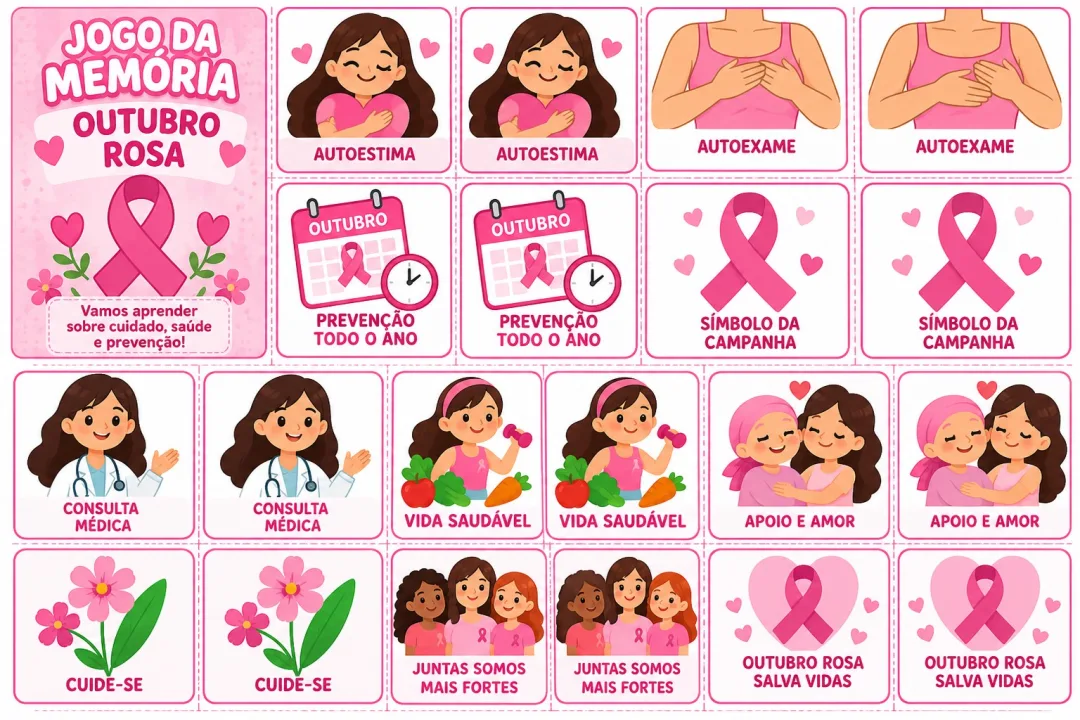 Jogo da Memória Outubro Rosa - Educação Infantil - PDF — imagem 5