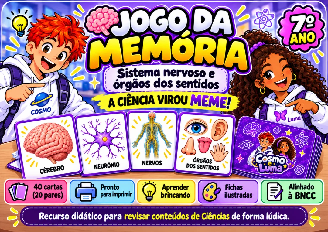Jogo da Memória: Sistema Nervoso e Órgãos dos Sentidos 7°ano em pdf — imagem 2