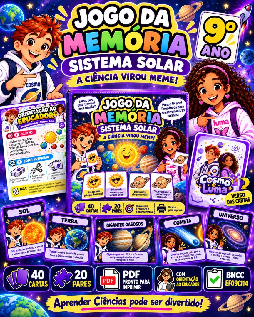 Jogo da Memória Sistema Solar – 9º Ano em PDF — imagem 3