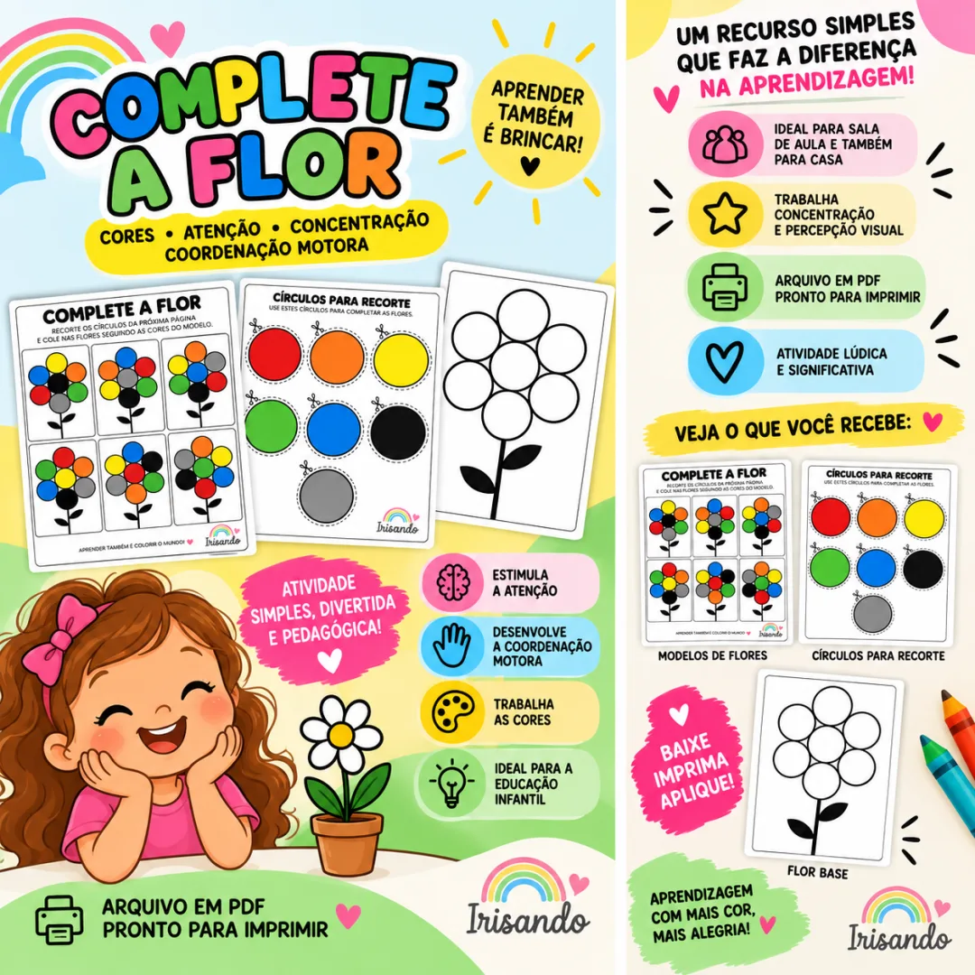 Jogo de Cores - COMPLETE A FLOR - Educação Infantil - PDF — imagem 2