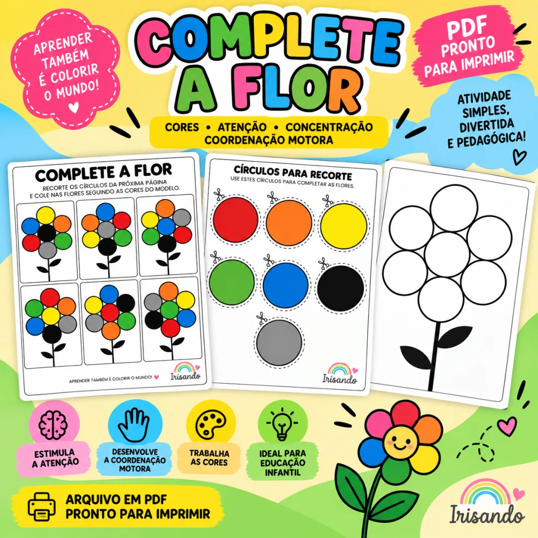 Jogo de Cores - COMPLETE A FLOR - Educação Infantil - PDF — imagem 3