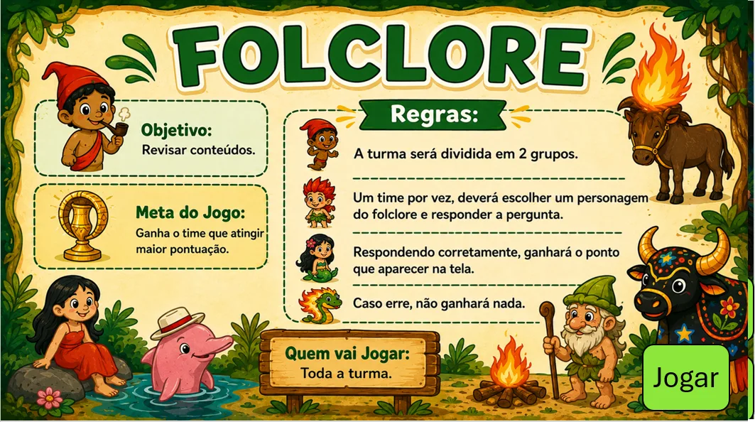 Jogo de Pronomes com Personagens do Folclore Brasileiro em power pont para o4º, 5º ou 6º ano.ppsx — imagem 2