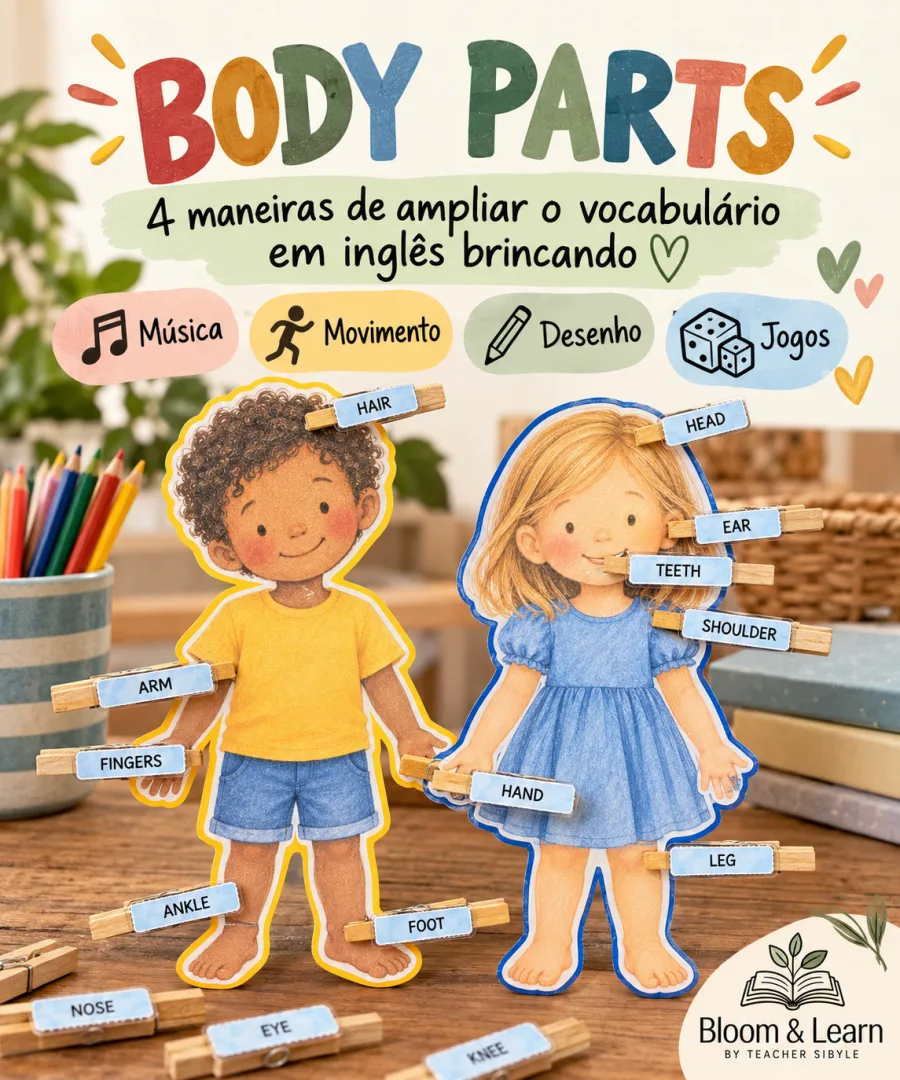 Jogo Nomear partes do corpo em português e inglês. Educação Infantil e Anos iniciais PDF — imagem 5