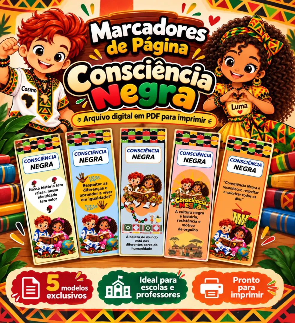 Kit 5 Marcadores de Página Consciência Negra Educação Infantil Escolar em PDF — imagem 3