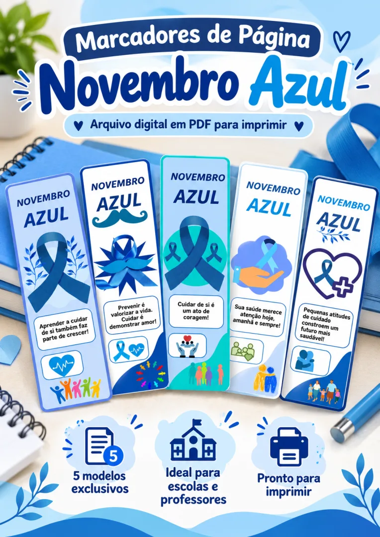 Kit 5 Marcadores de Página Novembro Azul – Escolar em PDF — imagem 3