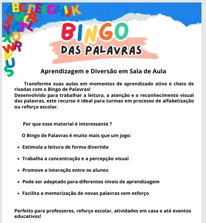 Kit Alfabetização - BINGO DAS PALAVRAS em PDF e PNG — imagem 4