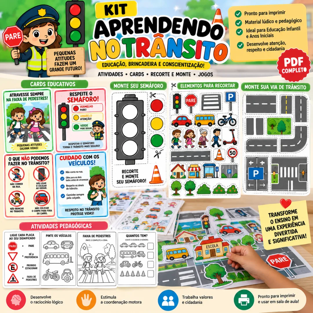 Kit Aprendendo no Trânsito — Atividades, Cards e Recorte e Monte em PDF — imagem 3