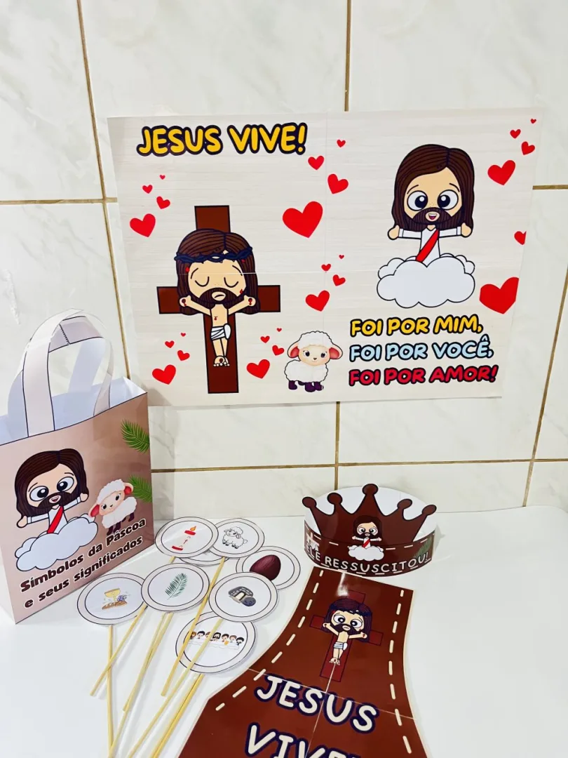 Kit Apresentação Ele Vive com Sacola Teatral Símbolos da Pascoa — Pronto para Imprimir — imagem 3
