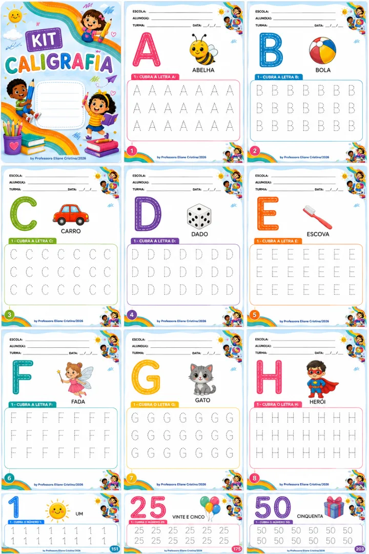 Kit Caligrafia - Alfabeto, Sílabas e Números - 200+ páginas - PDF — imagem 2
