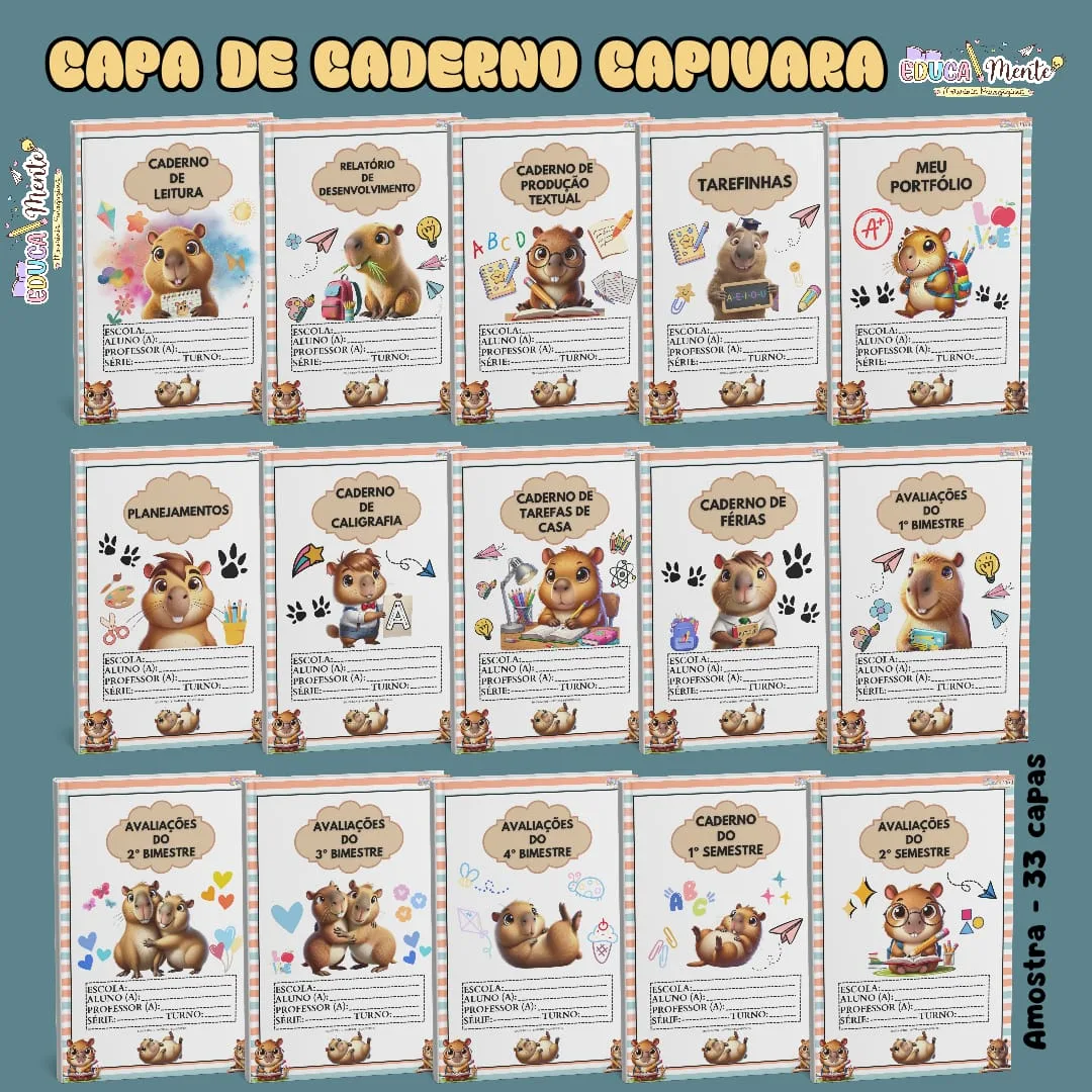 🤎 KIT CAPA DE CADERNO CAPIVARAS 🤎 — imagem 3