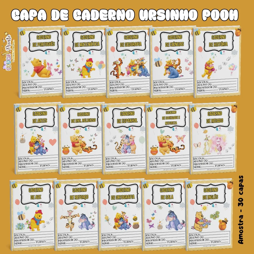 🧡 KIT CAPA DE CADERNO URSINHO POOH 🧡 — imagem 2