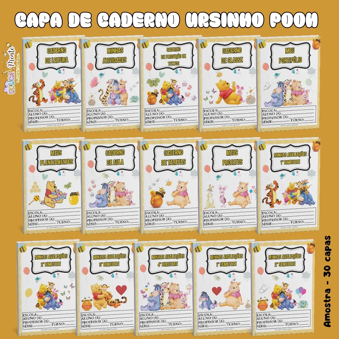 🧡 KIT CAPA DE CADERNO URSINHO POOH 🧡 — imagem 3