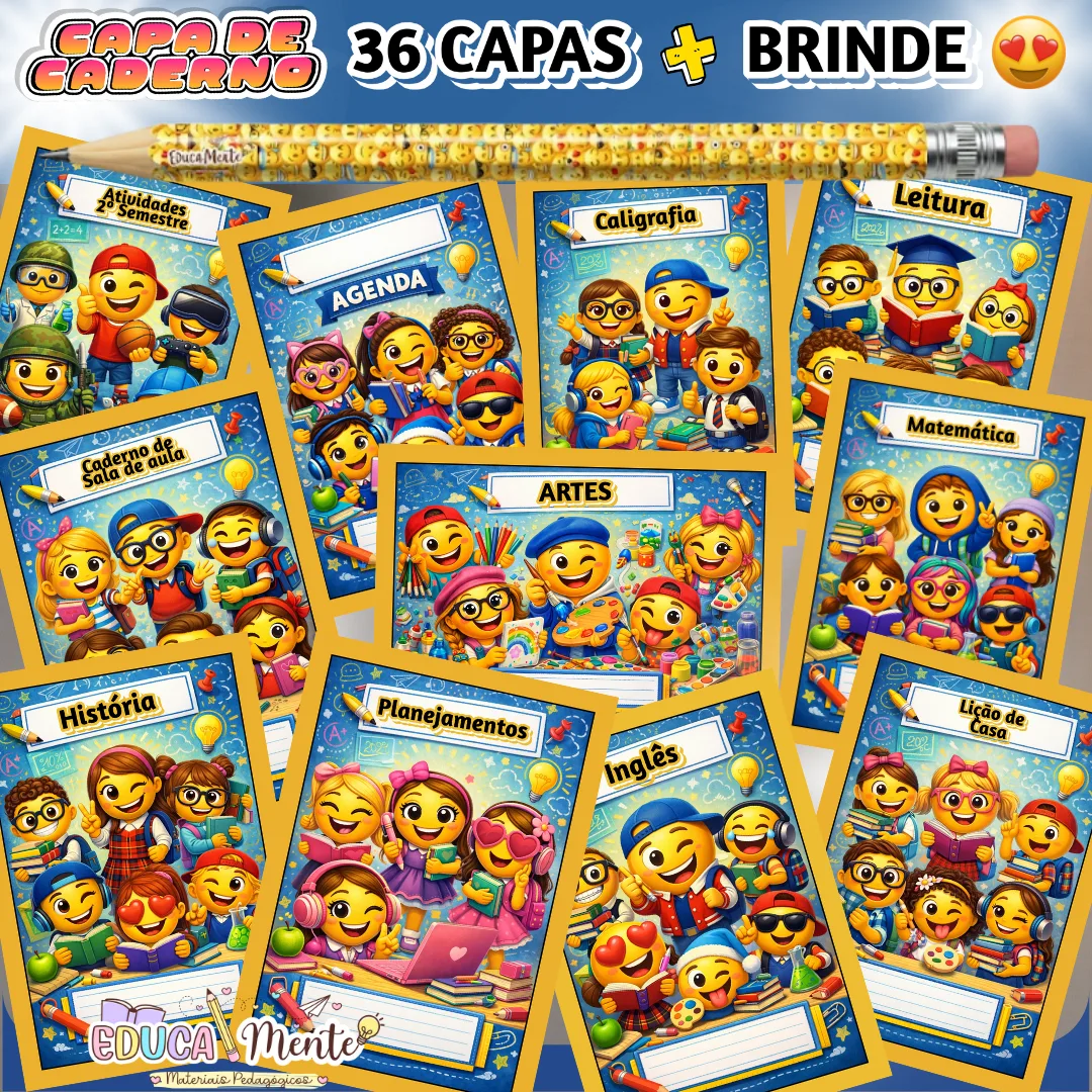 😁KIT CAPAS DE CADERNO EMOJI ➕ BRINDE🎁🤩 — imagem 2