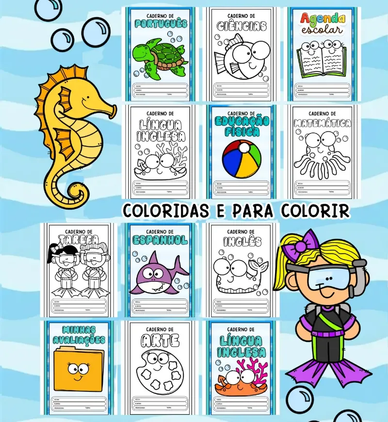 Kit Capas para Caderno - Fundo do Mar — imagem 2