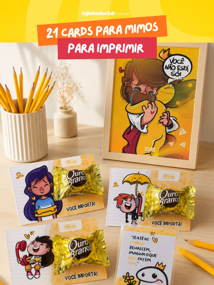 Kit Cards Setembro Amarelo - Lembrancinhas e Desenhos para Colorir - PDF — imagem 2