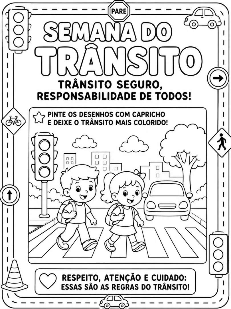 KIT COM 3 FOLHAS DE ATIVIDADES SEMANA DO TRÂNSITO.  — imagem 3