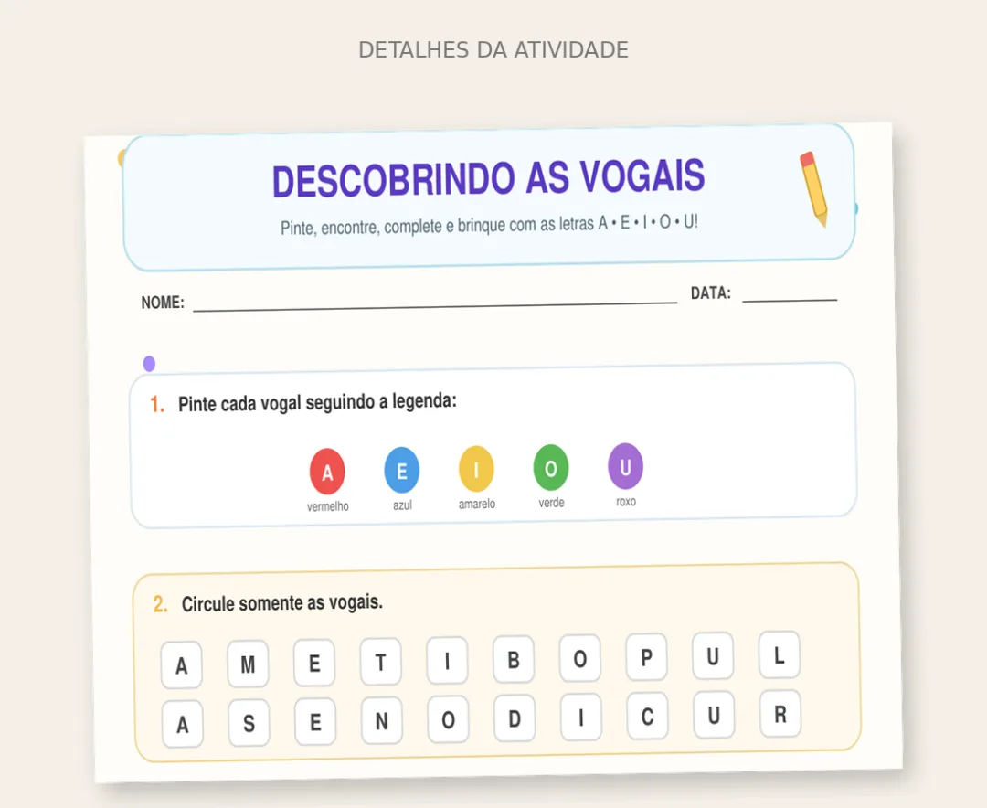 Atividades de Alfabetização: Vogais para Educação Infantil - PDF — imagem 3