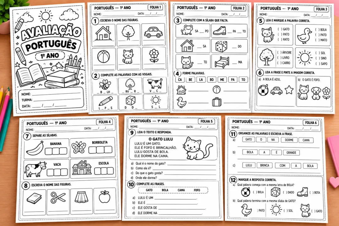 Kit de Avaliações para o 1º Ano do Ensino Fundamental — Português, Matemática, Ciências, História e Geografia em PDF — imagem 3
