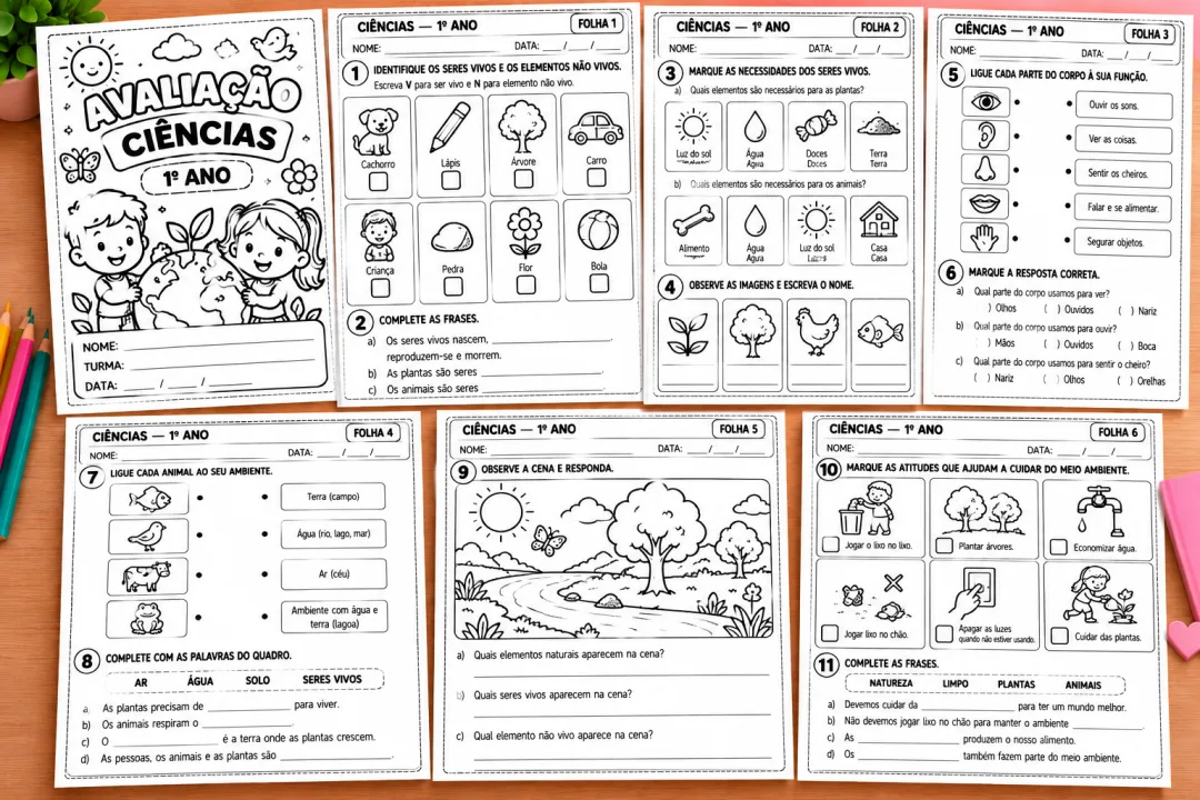 Kit de Avaliações para o 1º Ano do Ensino Fundamental — Português, Matemática, Ciências, História e Geografia em PDF — imagem 6