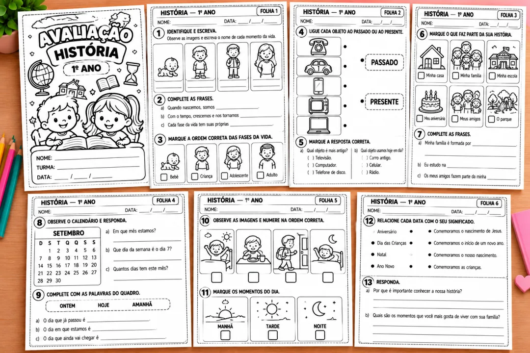 Kit de Avaliações para o 1º Ano do Ensino Fundamental — Português, Matemática, Ciências, História e Geografia em PDF — imagem 5