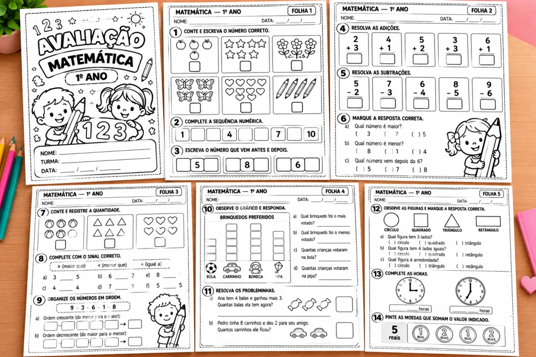 Kit de Avaliações para o 1º Ano do Ensino Fundamental — Português, Matemática, Ciências, História e Geografia em PDF — imagem 2