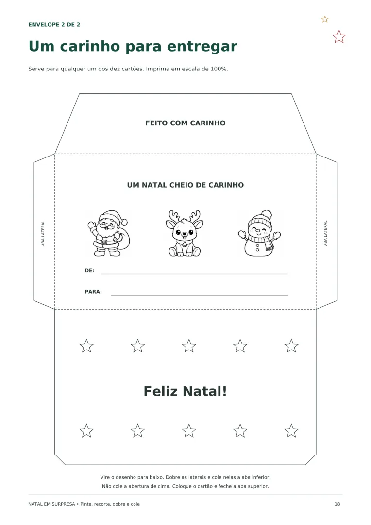 Kit de Cartões de Natal em 3D para Colorir e Montar nos Anos Iniciais em PDF — imagem 4