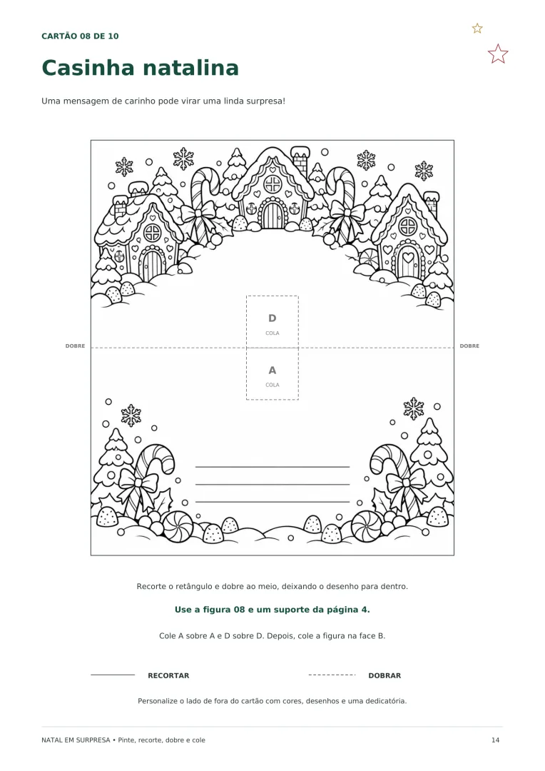 Kit de Cartões de Natal em 3D para Colorir e Montar nos Anos Iniciais em PDF — imagem 2
