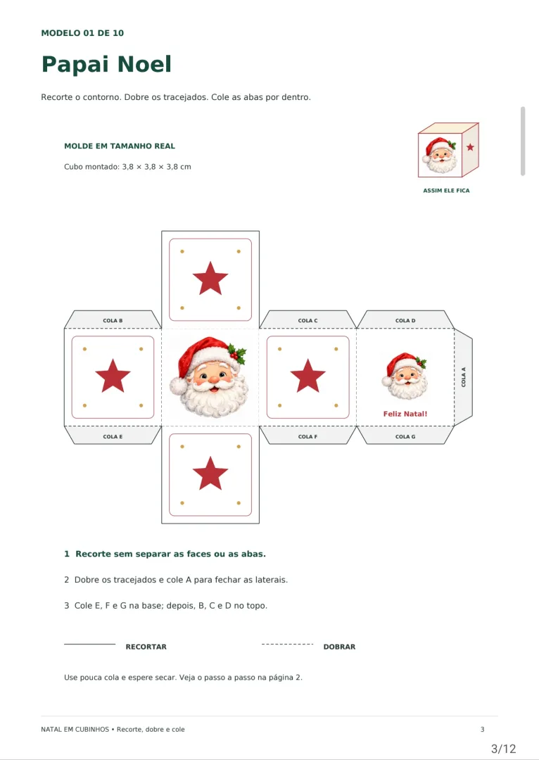 Kit de Dobraduras de Natal em Cubinhos em PDF — imagem 2