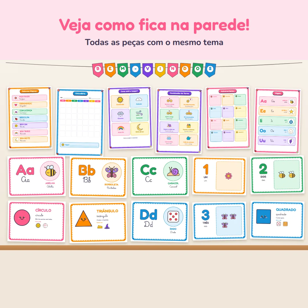 Kit Decoração de Sala Jardim Encantado: Alfabeto, Números, Calendário, Rotina e Bandeirolas | Ed. Infantil em PDF — imagem 2