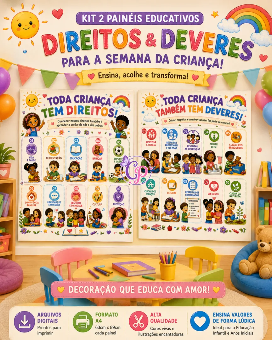 🤩 KIT 2 PAINÉIS DIA DAS CRIANÇAS - COLEÇÃO MEUS DIREITOS MEUS DEVERES — imagem 2