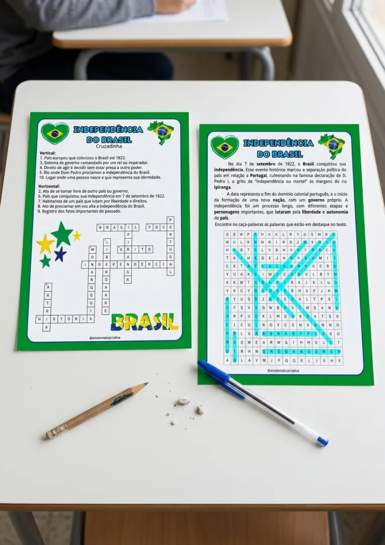 Kit Educativo Independência do Brasil – Caça-palavras + Cruzadinha — imagem 4