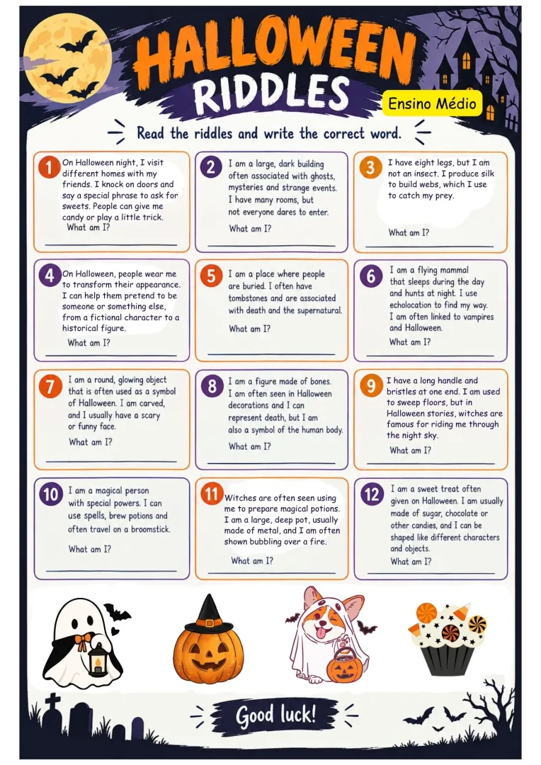 Kit Halloween Charadas Inglês 3 Níveis de Ensino fundamental e médio pdf — imagem 4