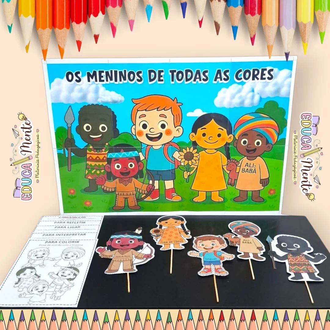 🧡 KIT HISTÓRIA EM FANTOCHES: "OS MENINOS DE TODAS AS CORES" | PAINEL + ATIVIDADES 🧡 — imagem 2