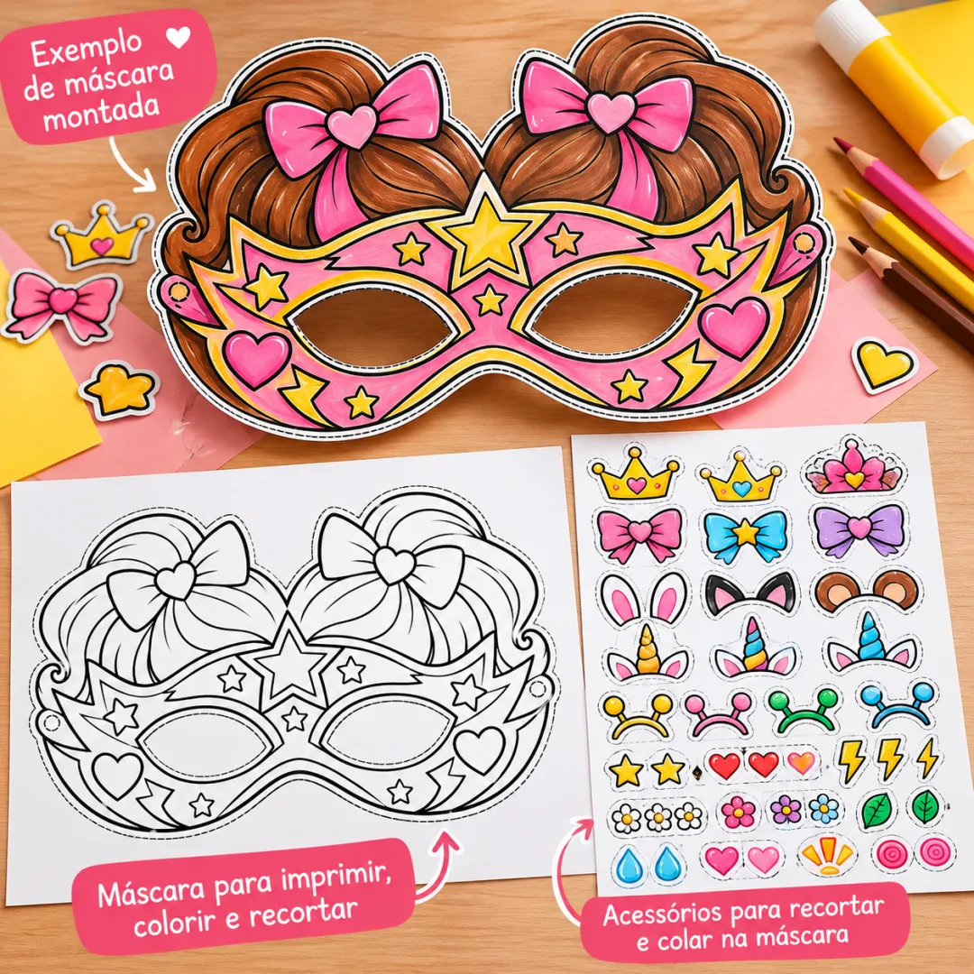 Kit Máscaras Divertidas para o Dia das Crianças Atividade Infantil para Imprimir e Personalizar — imagem 4