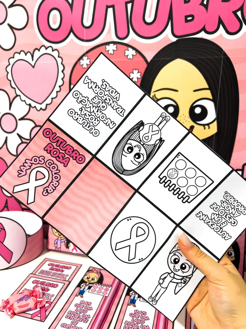  Kit Outubro Rosa Infantil – Painel, Lembrancinhas e Atividades   — imagem 6