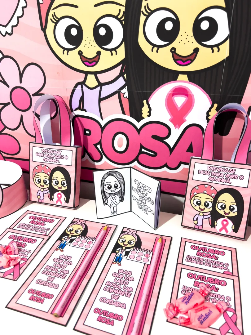  Kit Outubro Rosa Infantil – Painel, Lembrancinhas e Atividades   — imagem 2