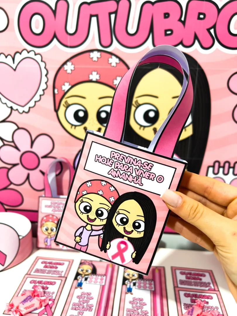  Kit Outubro Rosa Infantil – Painel, Lembrancinhas e Atividades   — imagem 3