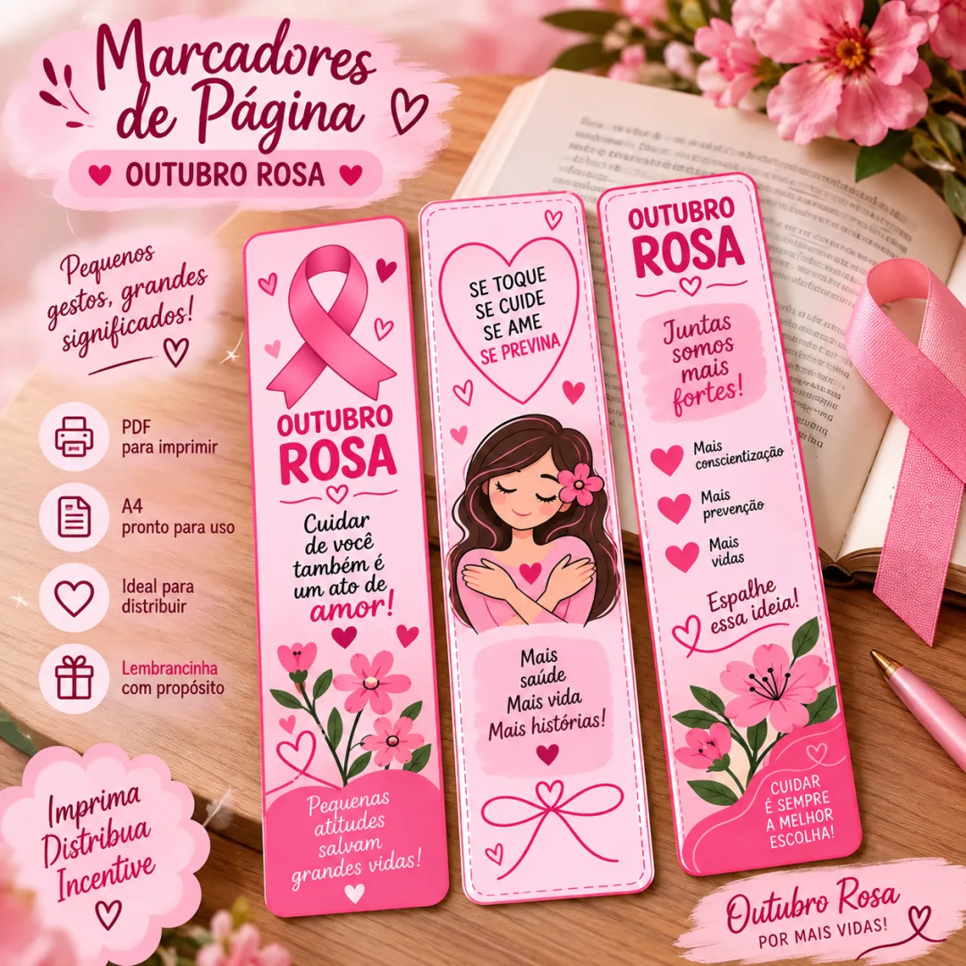 Kit Outubro Rosa – Marcadores de Página + Flor para Bombom Sonho de Valsa PDF para Imprimir — imagem 2