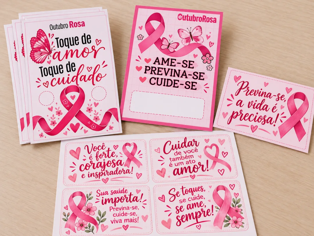 Kit Outubro Rosa – Painel + Cartões + Lembrancinhas Porta-Brinco e Chocolate em PDF Para Educação Infantil e Fundamental — imagem 2