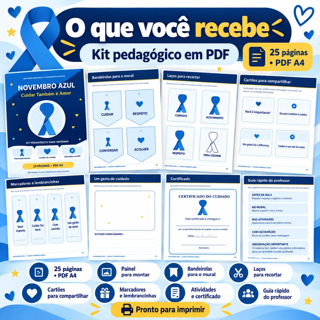 Kit Novembro Azul para Educação Infantil com Painel, Atividades e Lembrancinhas pdf — imagem 4