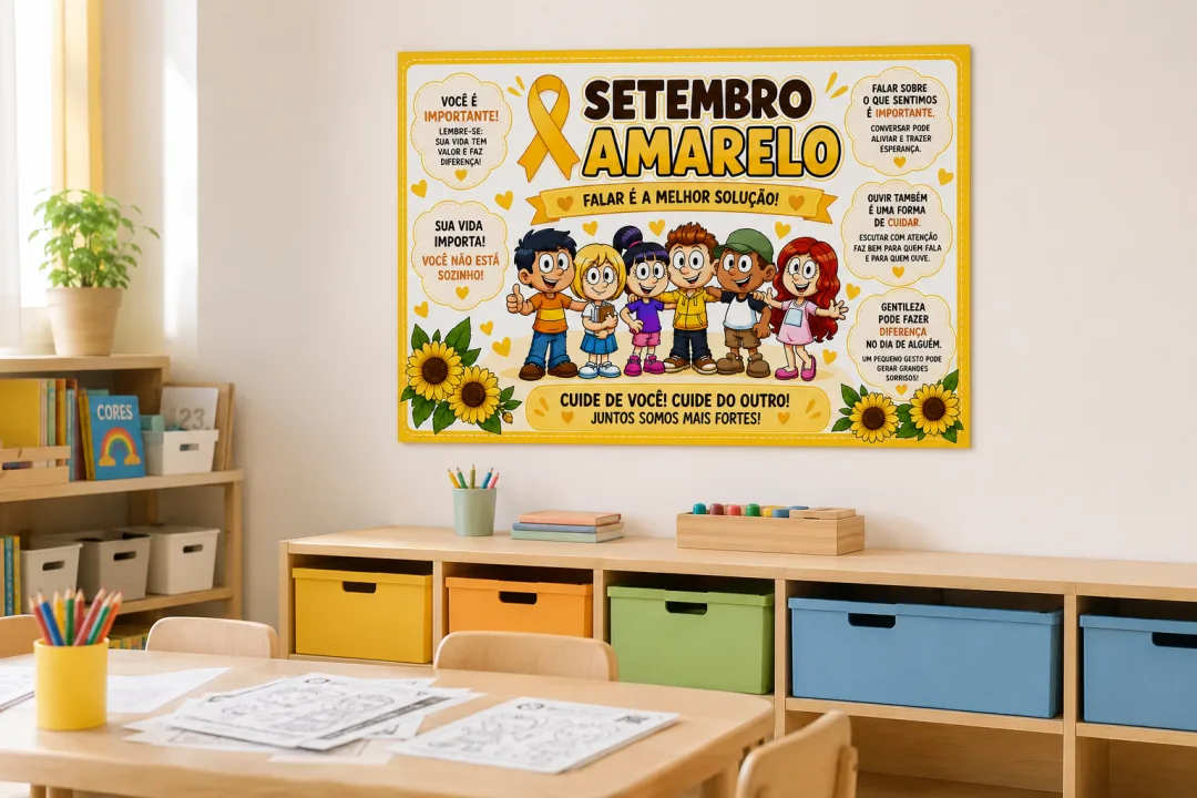 Kit Setembro Amarelo Escolar 💛 | Painel + Cards + Adesivos para Lápis — imagem 2