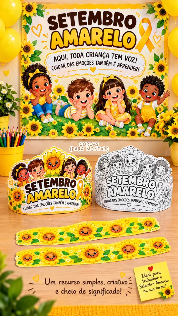 🌻 KIT SETEMBRO AMARELO - PAINEL+VISEIRA PARA FOTO+CARTÃO LEMBRANCINHA — imagem 2