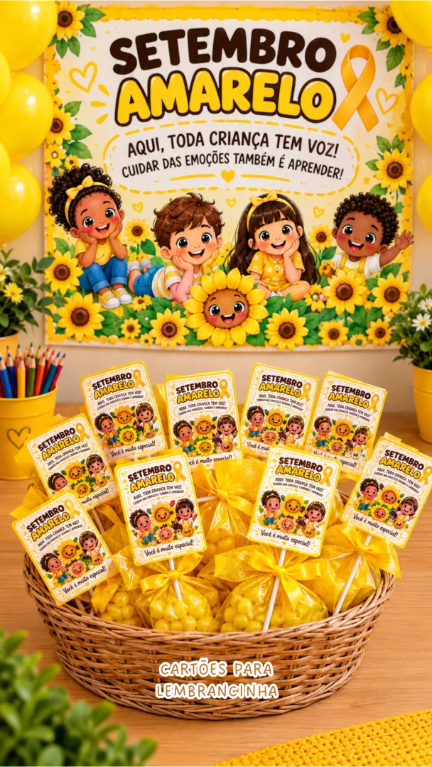 🌻 KIT SETEMBRO AMARELO - PAINEL+VISEIRA PARA FOTO+CARTÃO LEMBRANCINHA — imagem 3