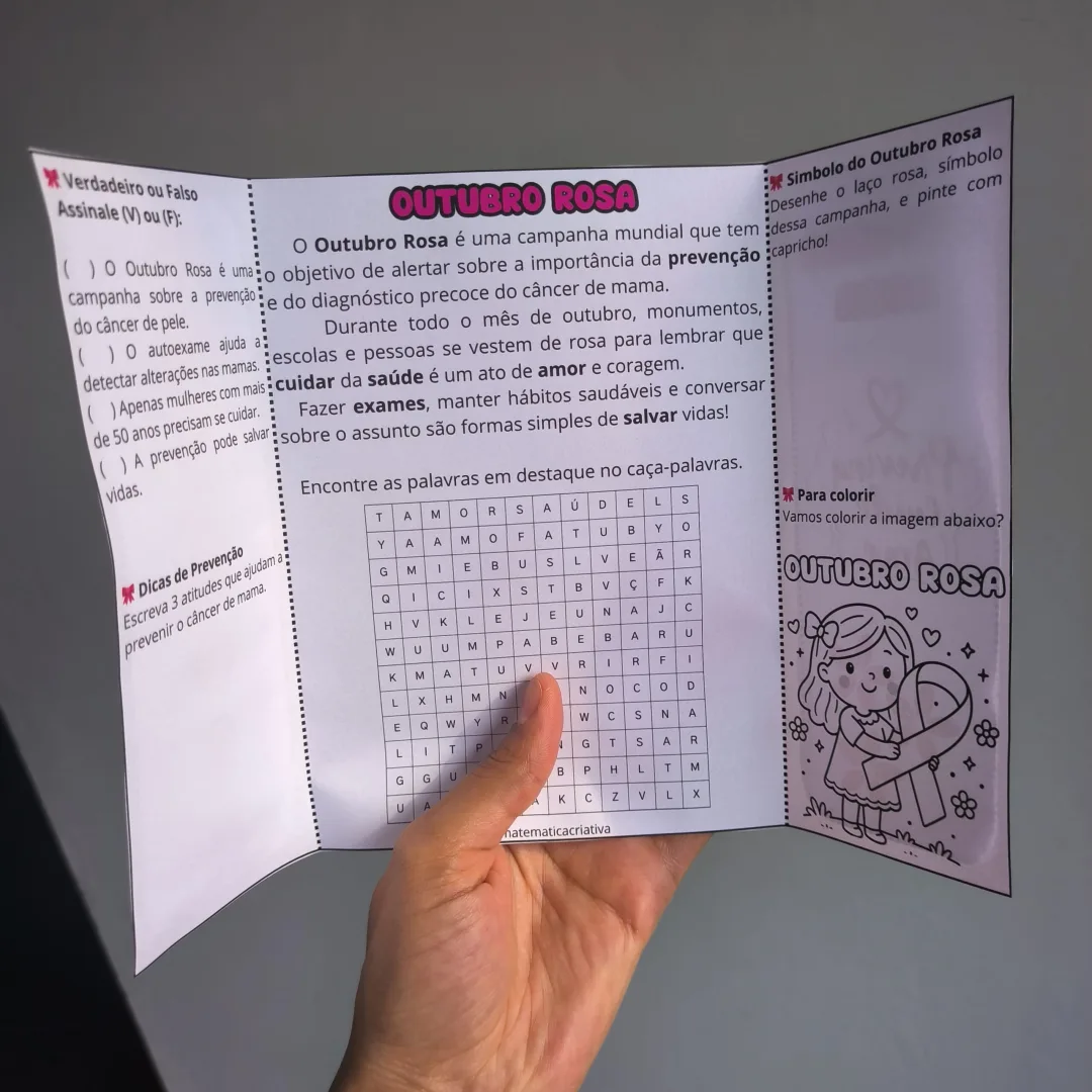 Lapbook Outubro Rosa - Atividades de Conscientização e Prevenção — imagem 3