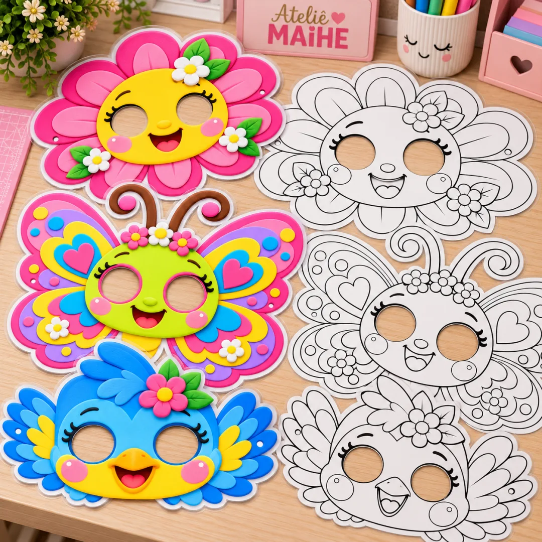  Leilão De Jardim – Kit Máscaras Para Impressão E Para Colorir - Educação Infantil - Arquivo Digital   — imagem 2