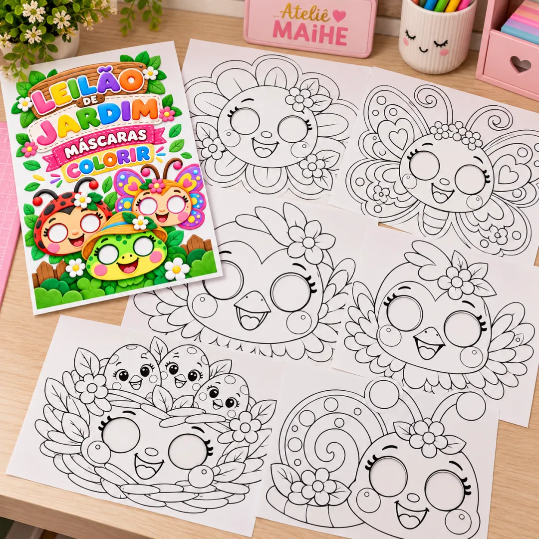  Leilão De Jardim – Kit Máscaras Para Impressão E Para Colorir - Educação Infantil - Arquivo Digital   — imagem 3