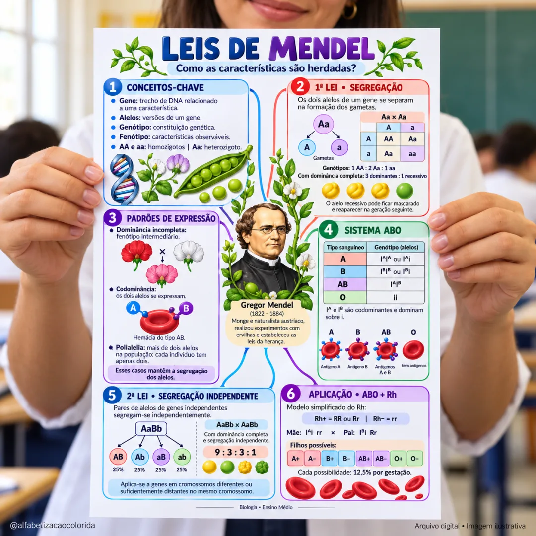 Leis de Mendel: Mapa Mental Ilustrado de Genética em PDF — imagem 2